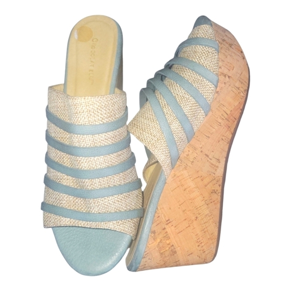 Chocalat Blu Wapi Women's Textile Leather Tan & Turquoise Platform Sandals 9 - Picture 4 of 9
